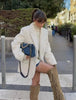 Winter Women's White faux fur Effect straight cut loose Edition casual suit jacket