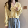 Solid Cropped Knitted Cardigan for Woman Comfortable Soft Single-Breasted Sweater Jacket Korean V-Neck Long Sleeve Knitwear