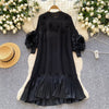 African Women's Pleated Dress Stereo Flower Loose Large Size Stretchy Temperament Long Dress Middle East Wrinkle-Free