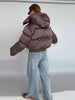 Women's Cropped Puffy Jacket Detachable Hood Drawstring Waist Drop Shoulder Long Sleeve Loose Padded Winter Down Jackets