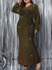 Plus Size V-Neck Long Sleeve Mermaid Hem Dress Women Autumn Evening Party Glitter High Waist Bodycon Long Dress
