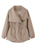 Women Casual Plaid Cropped Trench Coat Lapel Double Breasted Belted Waist Loose Long Sleeve Checkered Jacket Autumn Windbreaker