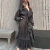 Ruffle Sleeves Pleated Dress For Women Lapel Solid Color Maxi Style Loose Elegant Clothing Spring 2DA2766