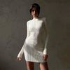 Autumn Knitted Turtleneck Dress Women Long Sleeve Bodycon Midi Dresses Female Elegant Solid Color Skinny Dress