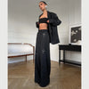Women Sequin Embroidery Blazer Long Suit Set Solid Full Sleeves Lapel Loose Wide-leg Office Suits Lady Collection Wear
