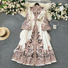 Retro Court Style Printed Dress Women Autumn Winter Flared Sleeve Vintage Long Dresses Ladies Slim Autumn Winter Long Robe