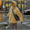 Cute Floral Printed Quilted Cotton Padded Jacket With Detachable Hooded Women Thick Oversized Coat Warm Winter Girl‘s Outerwear
