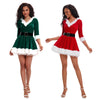 Women Half Sleeve Solid Ladies Santa Claus Xmas Theme Costume Cosplay Outfit Waistbelt Fancy Christmas Dress