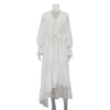 Women Long Sleeve V-Neck Loose Style Boho White Long Dress Flounce Chiffon Maxi Dress Vestidos Clothes