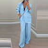 Autumn Winter Blazer Jacket Set Woman Elegant Single Button Lapel Cardigans & Wide Leg Trousers Suit Elegant Solid Office Outfit