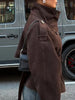 Elegant High Waist Jacket Stand Collar Double-breasted Belt Short Coat Autumn Winter Women Commute Evening Party Outfit