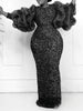 Women Bodycon Full Lantern Sleeve Maxi Long Dress Vintage Sequined O-neck Birthday Sexy Club Party Evening Dresses