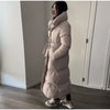 Winter Warm Stand Neck Long Lace Up Down Jackets Women Solid Ruff Soft Waist-cinching Coat Female Winter Chic Jackets