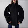 White Woolen Women's Coat Stand Collar Button Waist-cinching Long Sleeve Female Jacket Spring Autumn Tweed Outwear