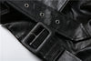 Crop Jacket Women PU Fall Wild Deep V-Neck Elegant Belt Buckle Zip Full Sleeve Streetwear Office Classic Coat