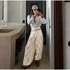 Loose Fit Lace Pants Women's Elastic High Waist Lounge Trousers Spring Lady Bohemian Casual Bottoms