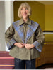Women Reversible Button Loose Jacket Plaid Contrast Splicing Lapel Collar Long Sleeve Short Coat Chic Daily Commute Street Wear