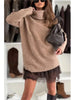 Solid Color Woolen Top + Dresses 2-piece Set For Women's Casual Winter Sexy Suspender Lace Ruffle Dress Female Suit