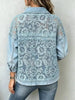 Women's See-Through Lace Patchwork Denim Jacket Casual Loose Button Up Jean Coat Long Sleeve Streetwear Outerwear Coat