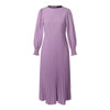 Elegant Women Pleated Dress Classy Smocked Cuffs Long Sleeve O Neck Fit and Flare Long Vestidos Commute Solid Party Robes