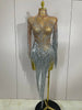 Women Sparkly Rhinestone Pearl Sequins Tassel Sexy Transparent Dress Evening Birthday Party Nightclub Dance Singer Stage Outfit