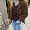 Vintage Suede Jackets Women Casual Loose Lapel Single Breasted Blazer Female Autumn Long Sleeves Brown Outwear Lady