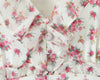 Women White Pink Flower Print Puff Long Sleeve Dress Open Buttons Wood Ears Ruffles Hem Mini Shirt Dresses Holiday Robe