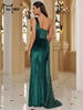 Wine Sequin Evening Dress Elegant Women One Shoulder Draped Split Wedding Party Prom Dresses Bridesmaid Wine Long Gown