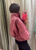 Women Dusty Pink Faux Suede Cropped Jacket Chic Full Zip Stand Collar Elastic Hem Short Coat Autumn Casual Street Outwear