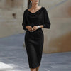 Spring Women's Elegant Dress High Waist O-neck 7-quarter Sleeves Slim Simple Office Solid Color Female Mid-length Skirt