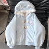 Japanese Preppy Style Cartoon Embroidery Lolita Parkas Women Fur Patchwork Hooded Jacket Coat Harajuku Y2k Winter Warm Clothing