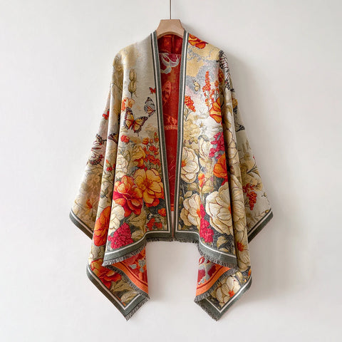 Warm Poncho Cashmere Winter Women Scarf Floral Jacquard Shawl Wraps Female Thick Pashmina Blanket Bufanda Travel Echarpe