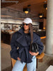 Solid Lace Up Short Windbreaker Women Elegant Full Sleeve Button Loose Chic Trench Coat Office Lady Daily Commute Outwear