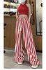 Korean Casual Striped Wide Leg Pants Women High Waist Elegant Straight Trousers Vintage Lace Up Female Spring Loose Pants