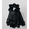 Winter Japanese Lolita Cloak Overcoat Women Design Bow Hooded Patchwork Kawaii Cope Coat Harajuku Warm Sweet Fur Collar Coat