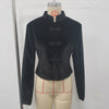 Elegant Women's Velvet Blazerjacket Frog Button Long Sleeve Slim Black Short Coat Spring Female Street Outerwear