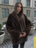 Women's Oversized Coats V-neck Long Sleeve Pocket Faux Fur Jackets Winter Female Furry Solid Loose Fitting Jacket Outerwears