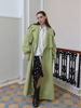 Green Lapel Belt Lace Up Long Trench Coat Women Lantern Sleeve Waist Cinching Jacket Autumn Lady Street Daily Outerwear