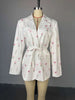 Flowers Print Loose Suit Collar Coat For Women Elegant Belted Waist Cinching Suit Jacket Female Street Chic Top