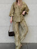 Print Loose Pant Sets Women's Suit Green Oversized Long Sleeve Shirt Set 2 Piece Woman Elegant Floral Lace-Up Trousers Sets