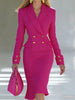 Elegant V-neck Double breasted Blazer Dress Commute Hight Waist Solid Party Dress Lady Casual Long Sleeve Wrap Hip Dress