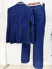 High Street Runway Designer Suit Set Women's Career Style Single Button Washed Denim Beaded Blazer Long Pants Suit