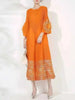 Women's Dress With Flower Ruffles Sleeves Round Neck Loose Big Size Long Dresses 2DB1142