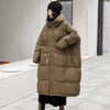 Lagabogy Winter Women Oversize Long Puffer Coat Female Thick Warm White Duck Down Jacket Hooded Loose Parkas Outwear