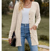 Autumn Women's Milled Pit Stripe V-Neck Solid Colour Button Long Sleeve Ladies Casual Extensions Cardigan Jacket Coat