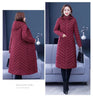 Middle-aged Womens Down Cotton Coat Winter Long Warm Quilted Cotton Jacket Female Casual Hooded Parka Overcoat Purple 5XL