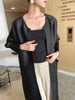 Women Solid Color Open Stitch Long Sleeve Trench Female Loose Pleated Windbreaker Spring 2J485