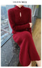 Women' 100%Pure Mink Cashmere Dress Stand-Up Collar Buckle Slim Knit Long Skirt High Waist Over The Knee Bottoming Dress