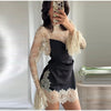 Elegant Satin Floral Lace Patchwork Mini Dress For Women Irregular Hem Long Sleeve Dresses Lady Chic Evening Party Vestidos