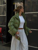 Women High Stand Collar Solid Puffer Jacket Elastic Cinched Waist Peplum Hem Zip Back Thick Padded Coat Warm Winter Street Coats